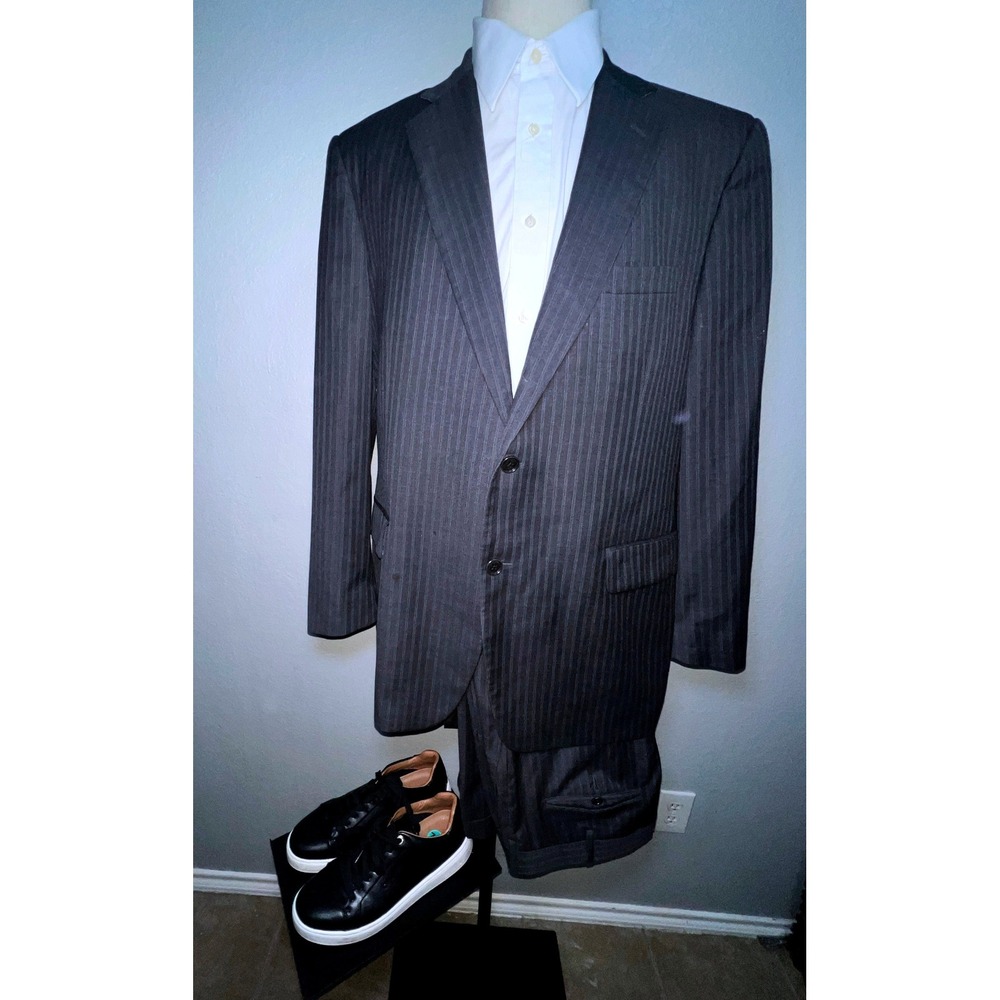 Brooks Brothers 1818 Madison Suit Mens 36L 31W Charcoal Grey Pinstripe Italy